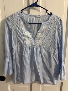 GAP Light Blue & White Striped Embroidered Tunic